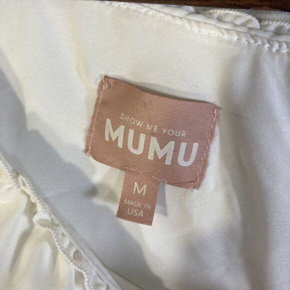 SHOW ME YOUR MUMU white one shoulder wide sleeve ruffled flounce hem top M - Picture 9 of 15